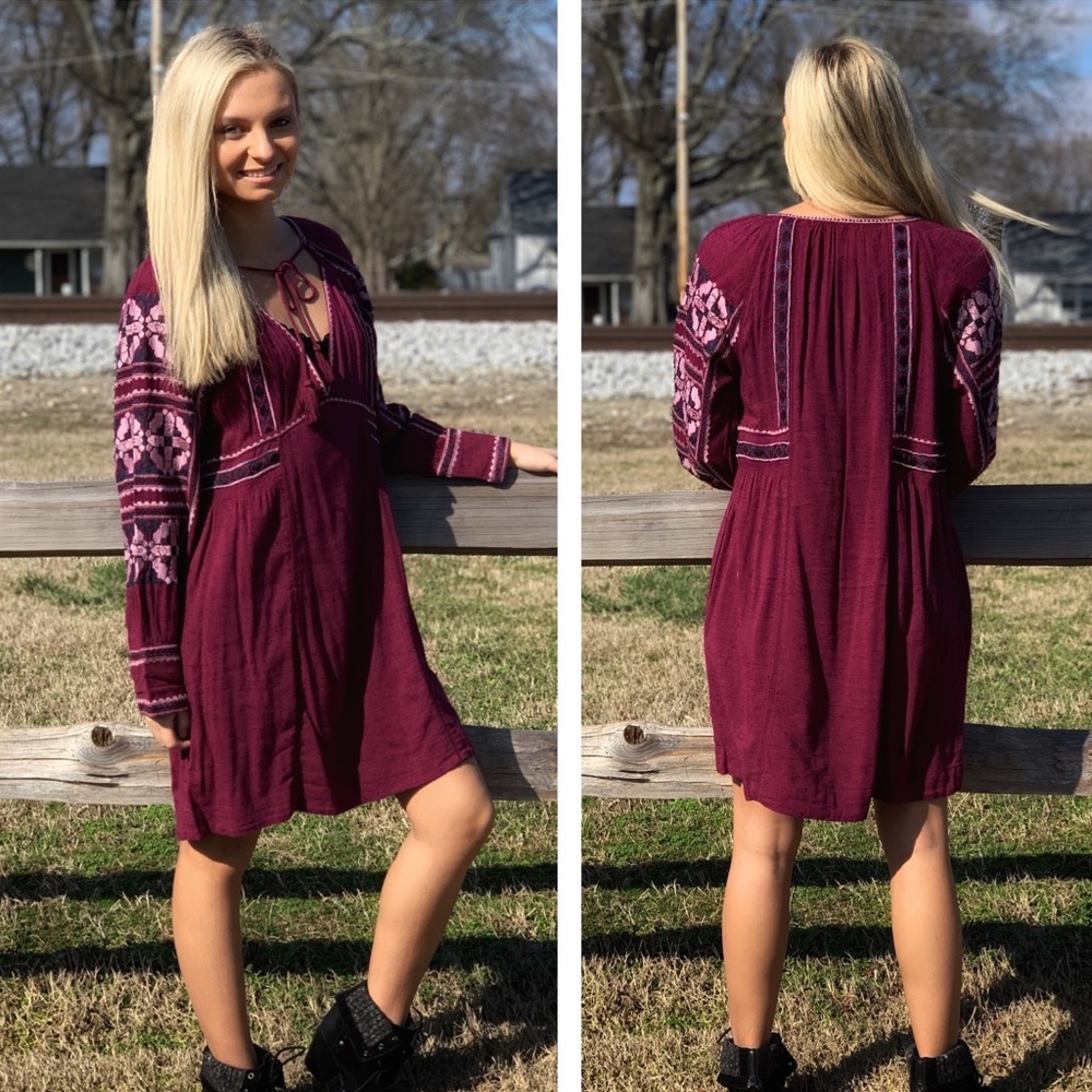 🔥FREE PEOPLE🔥All My Life Boho Mini Dress Wine XS NWT - Picture 8 of 11
